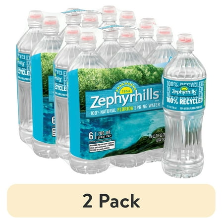 (2 pack) Zephyrhills Florida Spring Water, Sport Cap, 23.7 fl oz, 6-Pack Plastic Bottles