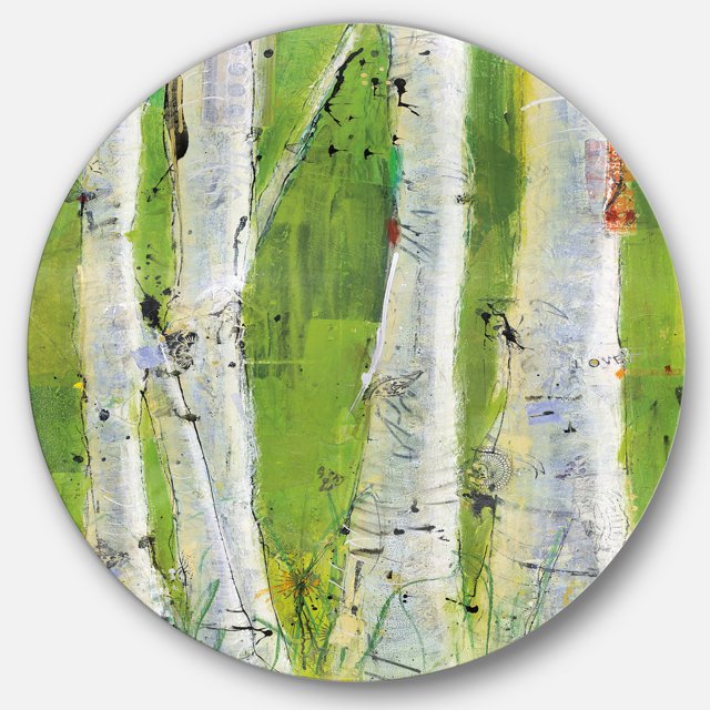 Designart 'Green Birch Forest' Geometric Metal Circle Wall Art