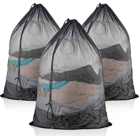 3 Pack Large Mesh Laundry Bag, 24 x 36 Inch Mesh Wash Bag with Drawstring Closure, Delicates Bag for Washing Machine - Perfect for College Dorms, Travel, Laundromats, Apartments (Black)