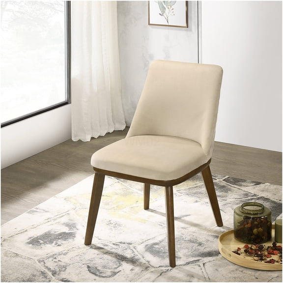Mid-Century Modern Velvet Dining Chairs Set of 2 - Upholstered Side Chairs with Solid Wood Legs for Kitchen & Dining Room