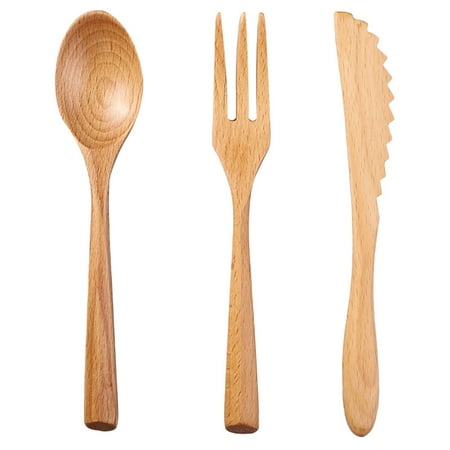 

3 Pcs Japanese Style Wooden Cutlery Set Beech Three-piece Set for Home (Log Color)