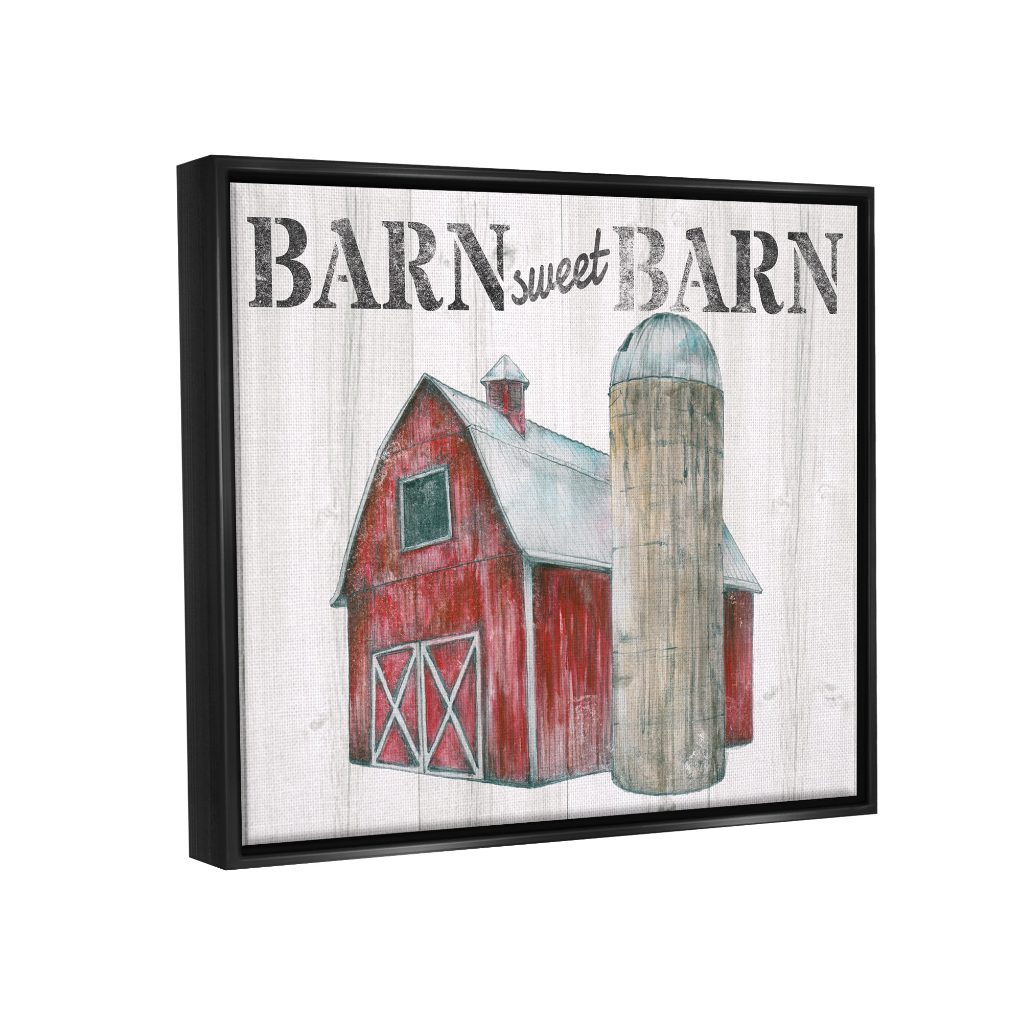 Stupell Industries Sweet Barn Rustic Phrase Landscape Painting Black Floater Framed Canvas Art Print Wall Art, 21 x 17