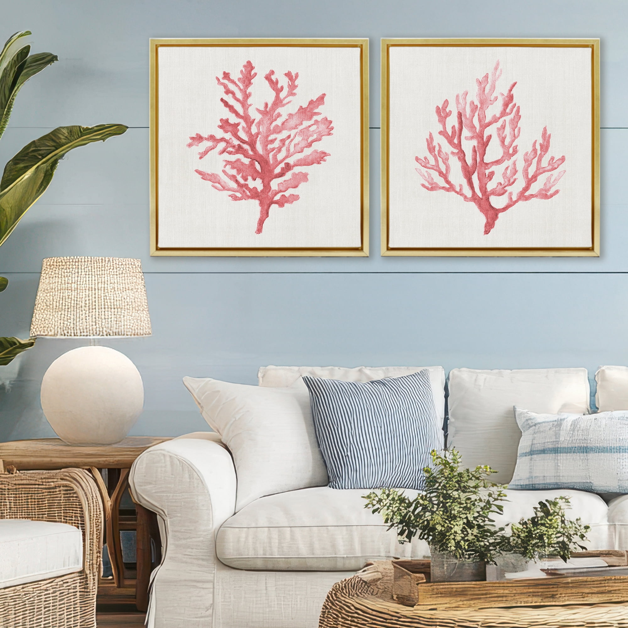 Stupell Industries Rosy Pink Coral Branches 2 Piece Gold Framed Floater Canvas Set, design by Janet Tava