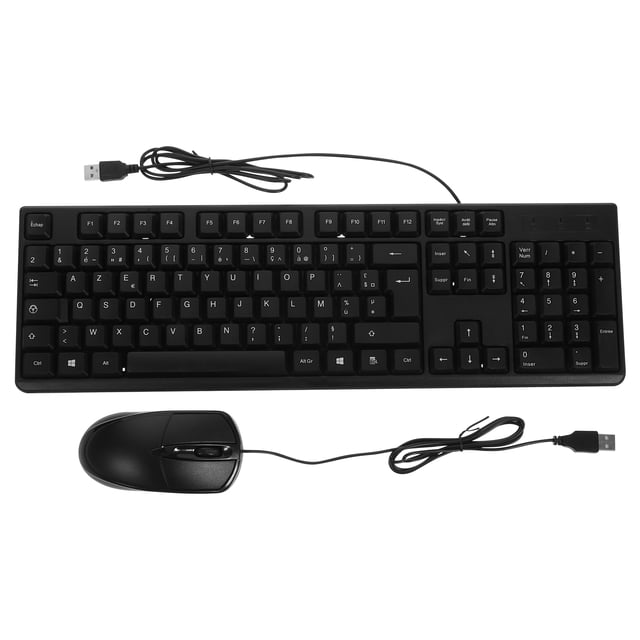 Miangastore Usb Wired Keyboard and Mouse French Character Black 1Set 17.3X5.3X1In