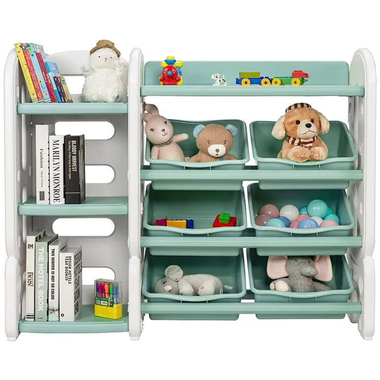 Jomifin Kids Toy Organizer With 6 Bins - Dinosaur Design, Large Storage For Playroom, Bedroom, Green