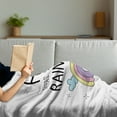 thumbnail image 3 of Girl Slogan Soft Flannel Fleece Throw Blanket, Hey What About Some Rainbow Doodle of Fluffy Clouds and Princess Like, Cozy Plush for Indoor and Outdoor Use, 50" x 60", Multicolor, by Ambesonne, 3 of 5