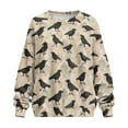 thumbnail image 4 of SCRAWLGOD Crow Print Beige Women's Sweatshirts with Pockets Long Sleeve Crewneck Drop Shoulder Sweatshirt Cozy Fall Winter Casual Clothes Oversized Soft Tops, S, 4 of 7