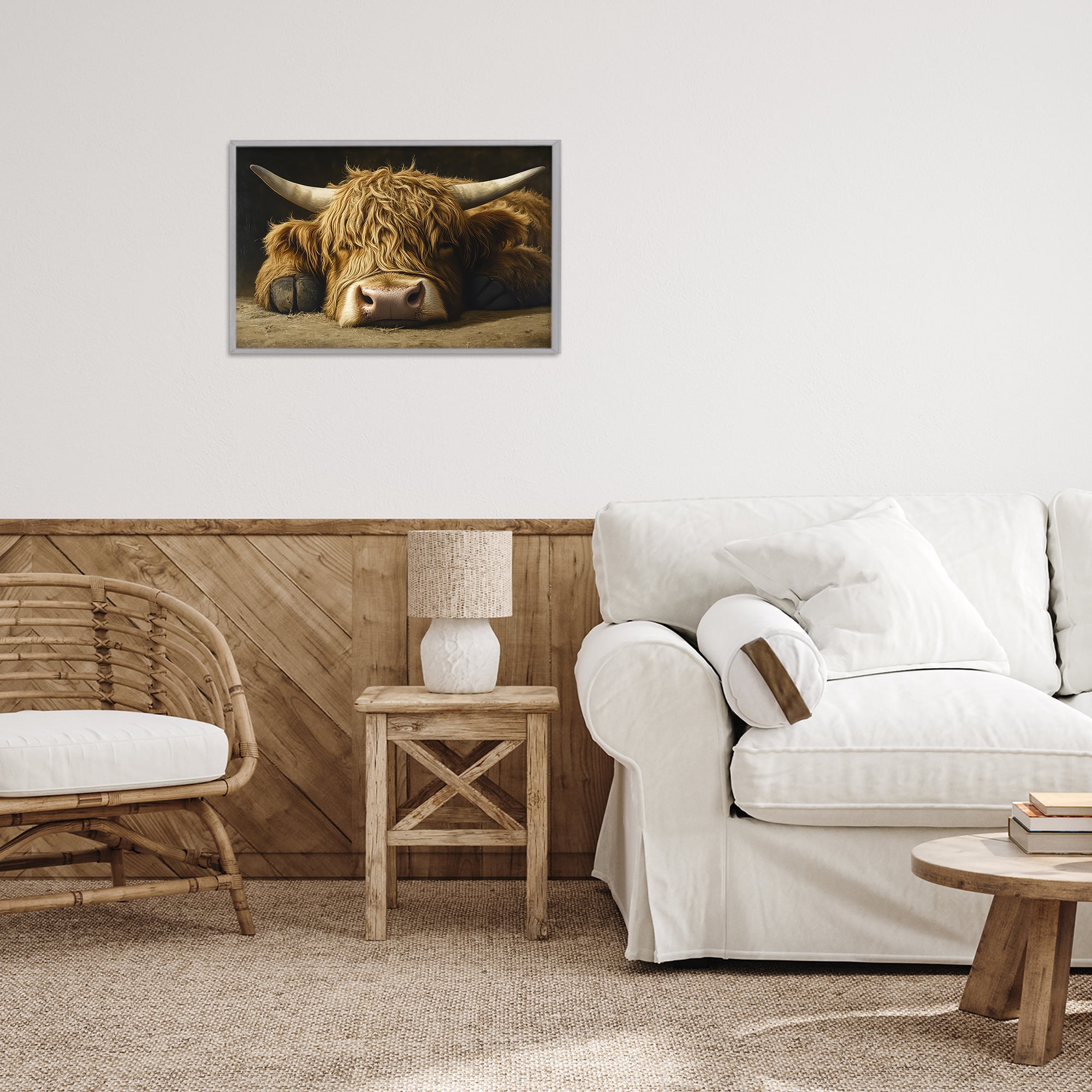 Stupell Industries Sleeping Highland Cow & Hoof Gray Framed Giclee Art, design by The Wands Want