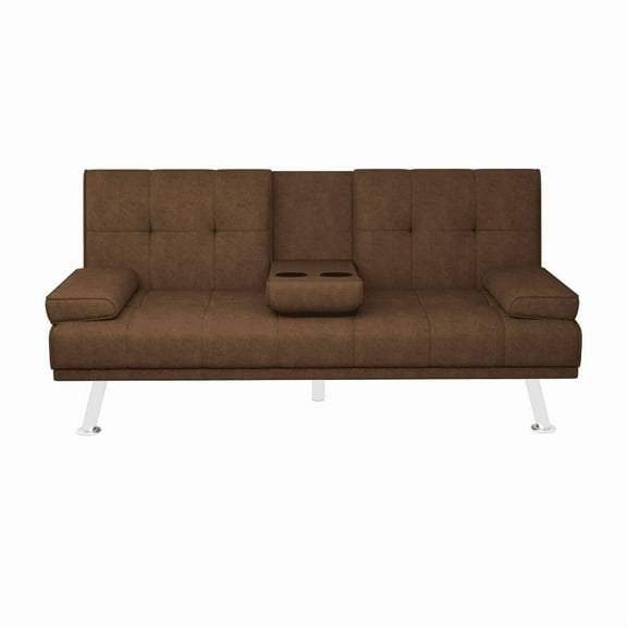 EBQOSK Micro-suede Technology Cloth 66inch Sleeper Sofa,2-seat Sofa with Cup Holder, Folding Sofa Bed, Accompany Two Head Pillows Coffee