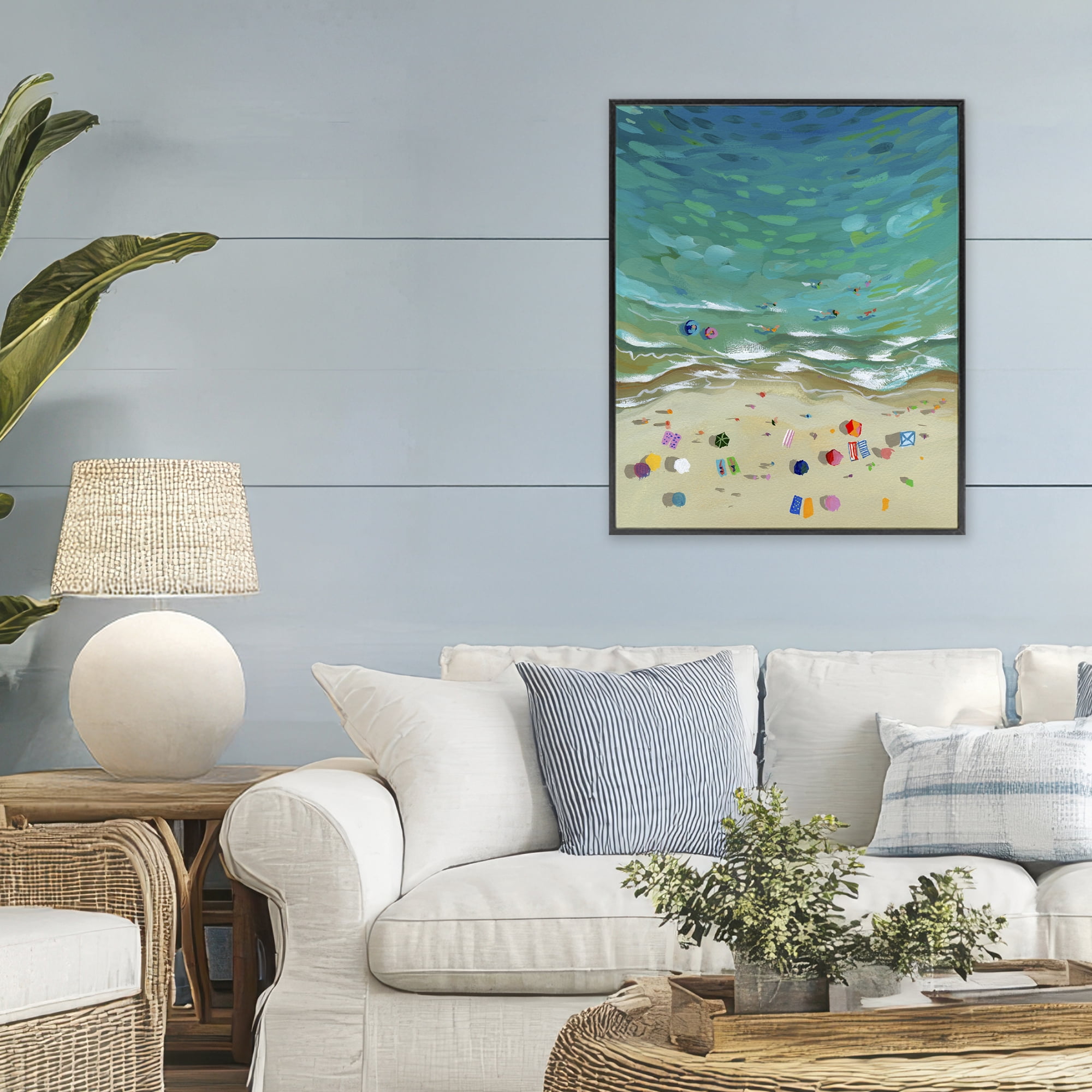 Stupell Industries Aerial Beachside with Umbrellas Black Framed Giclee Art, design by Brook Page