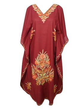Mogul Embellished Floral Maxi Caftan Cover Up Stylish Resort Wear Beautiful V Neck Long Evening Dress 3XL