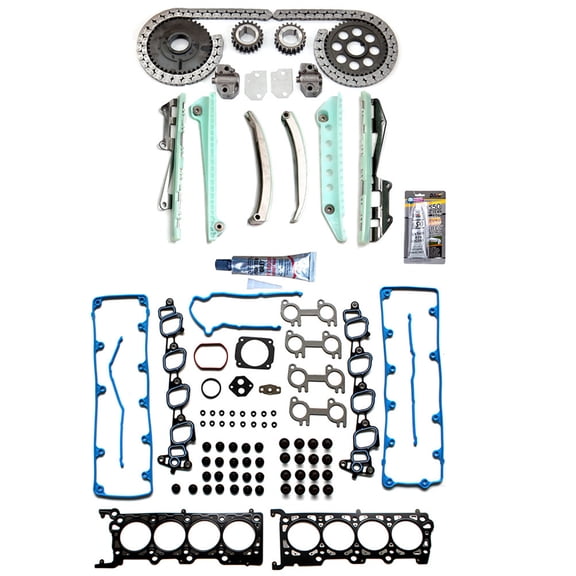 ECCPP Engine Timing Chain Kit Head Gasket Set for 97-99 for Ford E-150 Econoline Club Wagon Expedition F-15 for F-250 4.6L SOHC VIN 6 Gasket Set