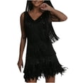 thumbnail image 2 of FRSASU Summer Dress for Women ,Women'S V-Neck Tassel Sleeveless Zipper Solid Mini Dress formal Dress Black 6(M), 2 of 6