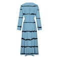 thumbnail image 4 of HAPIMO Women's Tea Length A Line Dress Stripe V Neck Spring Elegant Casual High Waist Trendy Clearance Long Sleeve Light Blue XL, 4 of 5