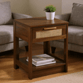 thumbnail image 3 of Homy Casa Rattan Front Accent Cabinet with Storage Shelf for Living Room Corner Decor, Walnut, 3 of 8