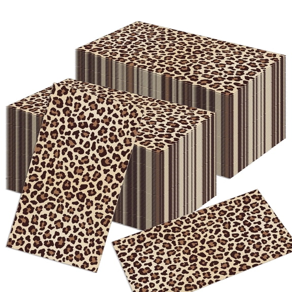 CC HOME 100 Sheets Brown Leopard Long Napkin Animal PrintsPattern Napkin Tissue for Birthday Wedding Holiday Xmas Paty Decorations