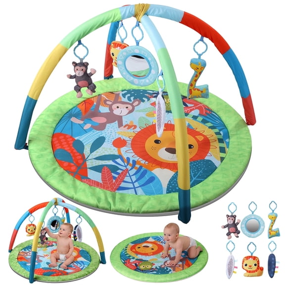 JoyStone Baby Gym Play Mat Activity Mat with 6 Detachable Toys, Round Tummy Time Play Mat for Newborns & Infants 0–12 Months