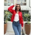 thumbnail image 5 of Zeagoo Women Letterman Jackets Satin Bomber Jacket Casual Short Biker Jacket Classic Solid Striped Fashion Coat Zip Up Windbreaker Outerwear, 5 of 6