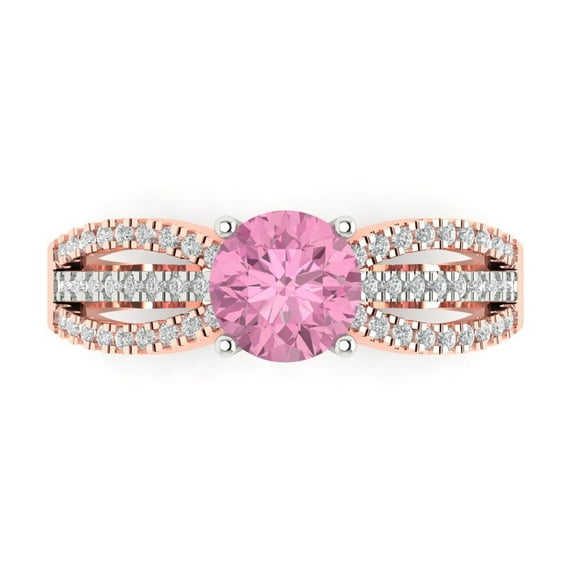 1.27 ct Round Cut Simulated Pink Diamond Solitaire with Simulated Diamond Accents 14K White/Rose Gold Womens Engagement Ring