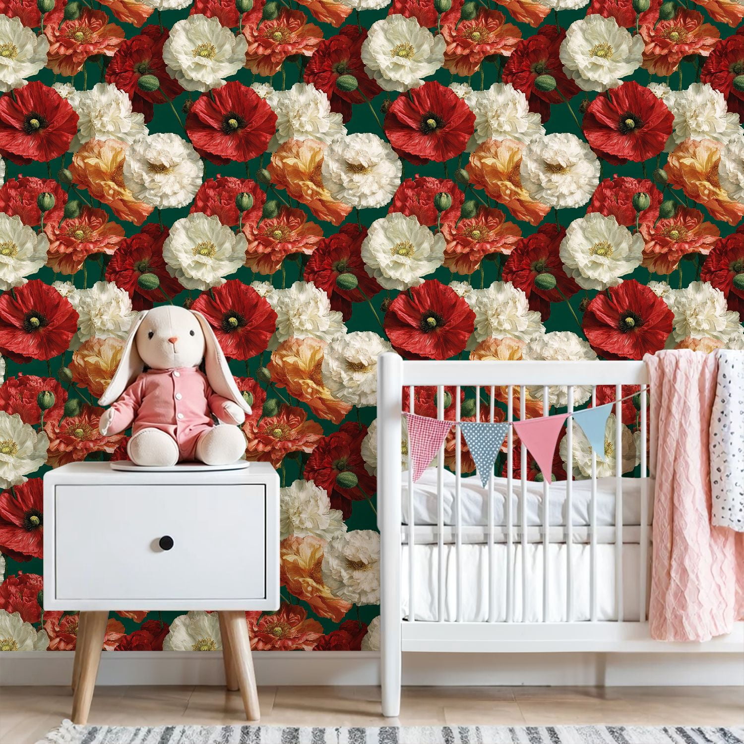 Vintage Peel and Stick Wallpaper Striking Poppy Flowers Full Bloom Precise Petal Wall Mural 23.6in x 9.8ft Self Adhesive Removable Wall Paper Floral Contact Paper for Nursery Bedroom Cabinets