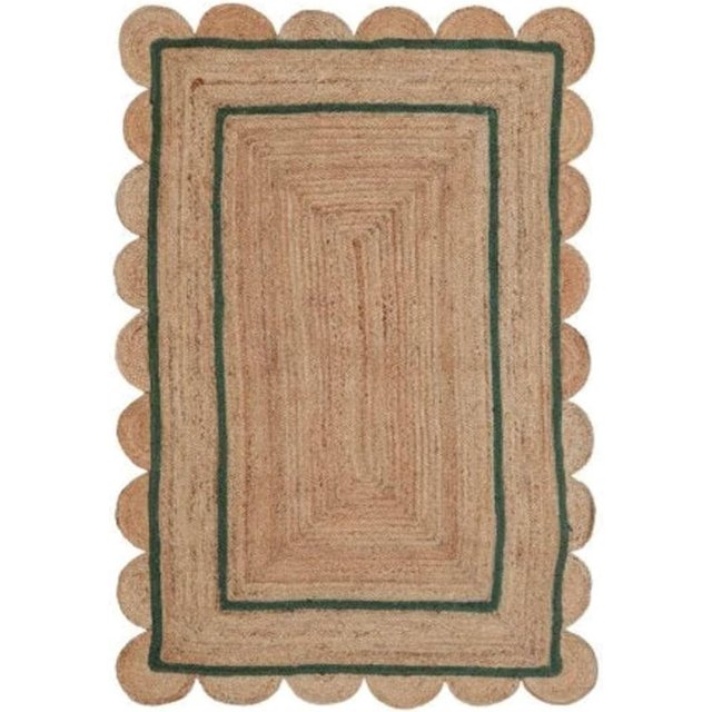 Scallop Pattern Jute Bohemian Area Rug (Green, 9'x12')