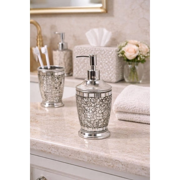 Liquid Soap Dispenser Pump Bottle | Bathroom Vanity & Kitchen Sink,Holds Soap,Lotion & Sanitizer | Ice Mosaic