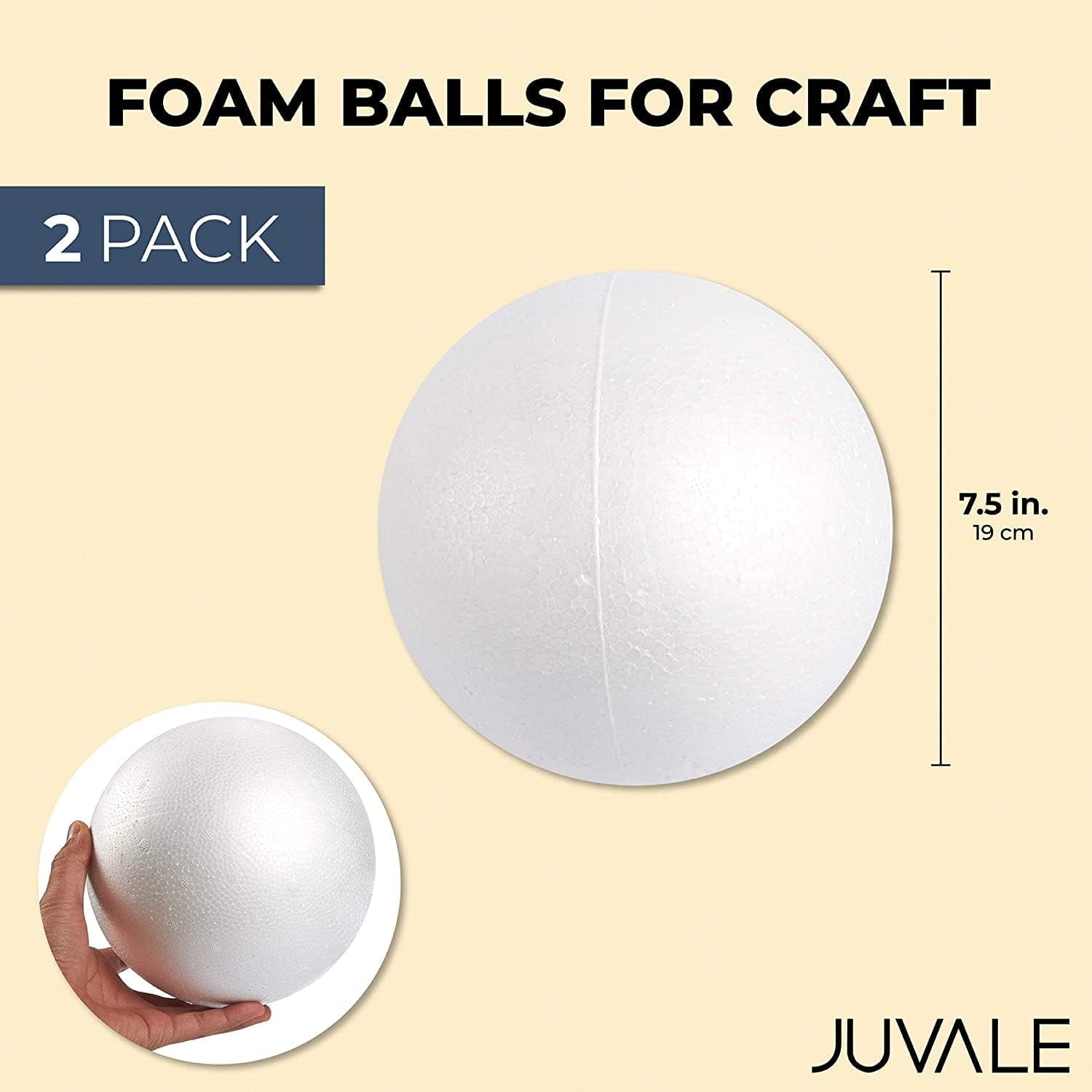 Sphere Craft Foam Balls - 7.5-Inch White Polystyrene Spheres - 2 Pack for DIY Projects, Floral Centerpieces & Home Decor