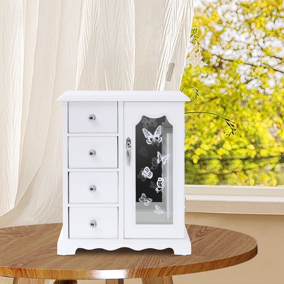 TOOL1SHOoo Jewelry Box - Made of Solid Wood with 4 Drawers Organizer and Built-in Necklace Carousel and Large Mirror White
