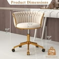 thumbnail image 2 of ABET Vanity Chair with Wheels, Small Velvet Office Desk Chair, Hand Woven Semi-Circle Makeup Stools for Girls Women Bedroom Nail Table, 360° Swivel & Height Adjustable Gold Base Armchair, Beige, 2 of 18