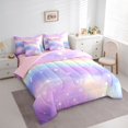 thumbnail image 2 of Manfei Dreamy Rainbow Twin Bedding, Glitter Galaxy Stars Bedding Comforter Set, Pastel, Pink Reversible, 7 Pieces, 2 of 6