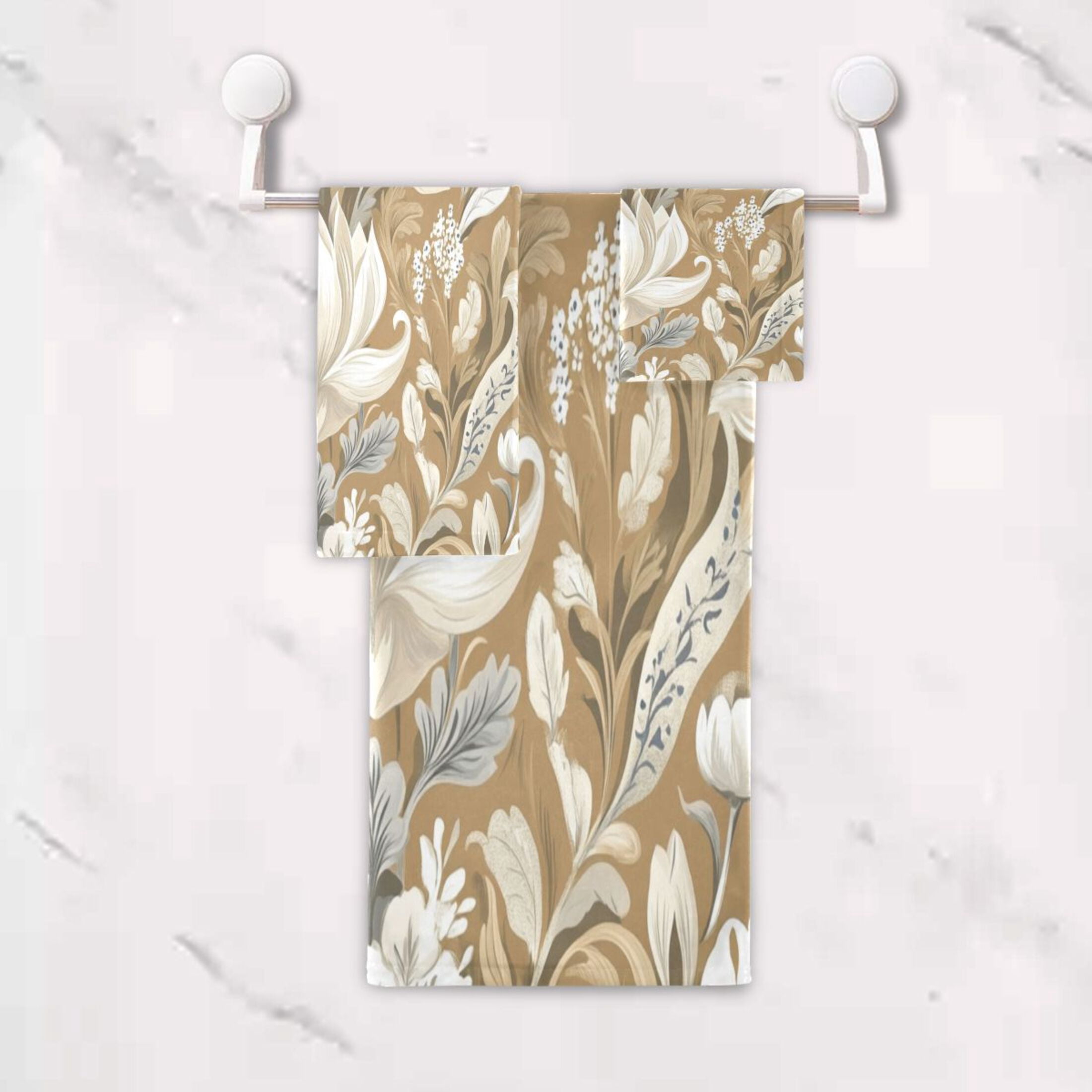Three-Piece Towel Set Face Towel Towel Set Hand Towel Bath Towel Cotton Bath Towels Bath Towel Sets Hand Bath Towels Beautiful Brown Flower