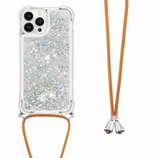 Funda FOXDOCK para iPhone 15 Pro Max con Cuerda Ajustable, Brillo Líquido, Protección Antigolpes y Lente – Ideal para Regalo