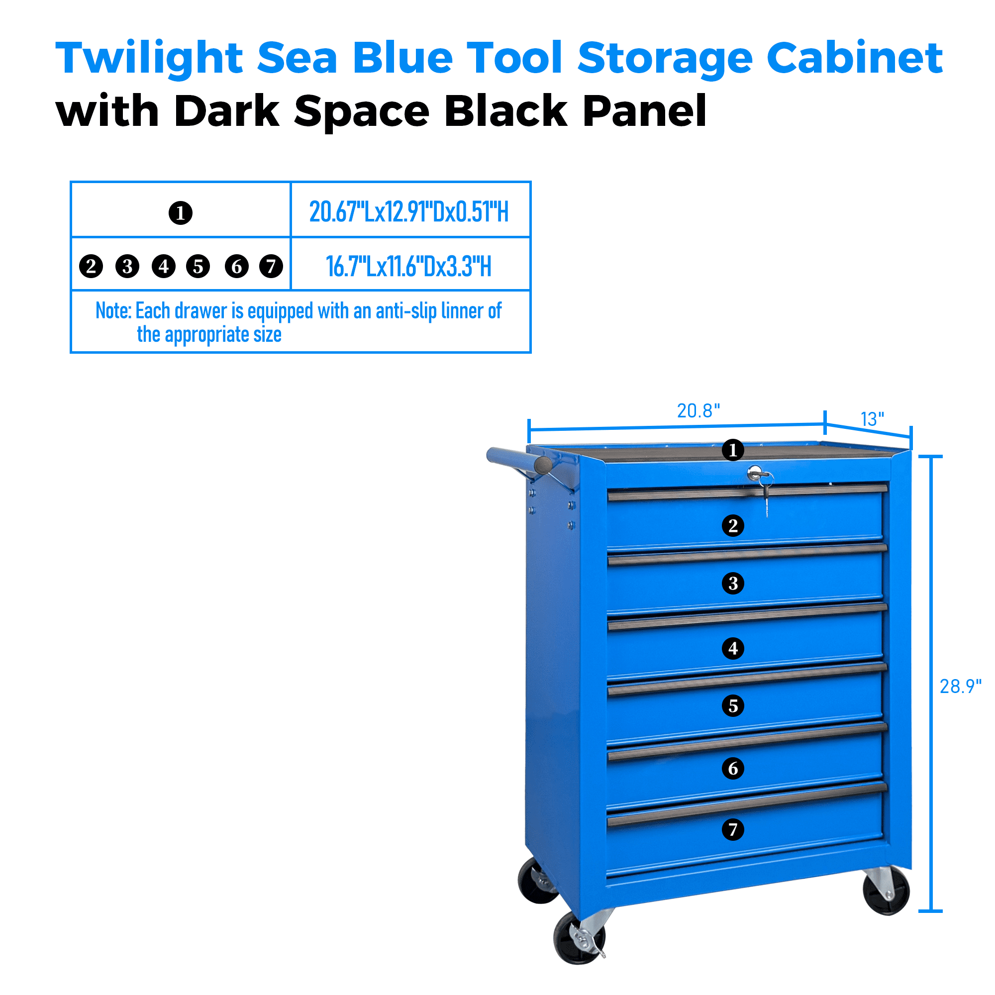 6 Drawer Tool Chest Cabinet with Ball Bearing Drawer Slides,20"W Rolling Metal Tool Chest with 6 Drawers,Steel Tool Storage Box Organizer,Blue
