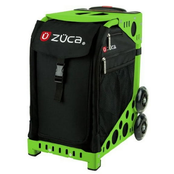 Zuca Sport Insert Bag, Obsidian(Black w/Red & White Log Embroid) w/Sport Frame Green