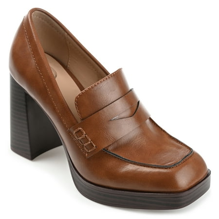 

Journee Collection Womens Ezzey Loafer Mid Stacked Heel Square Toe Pumps