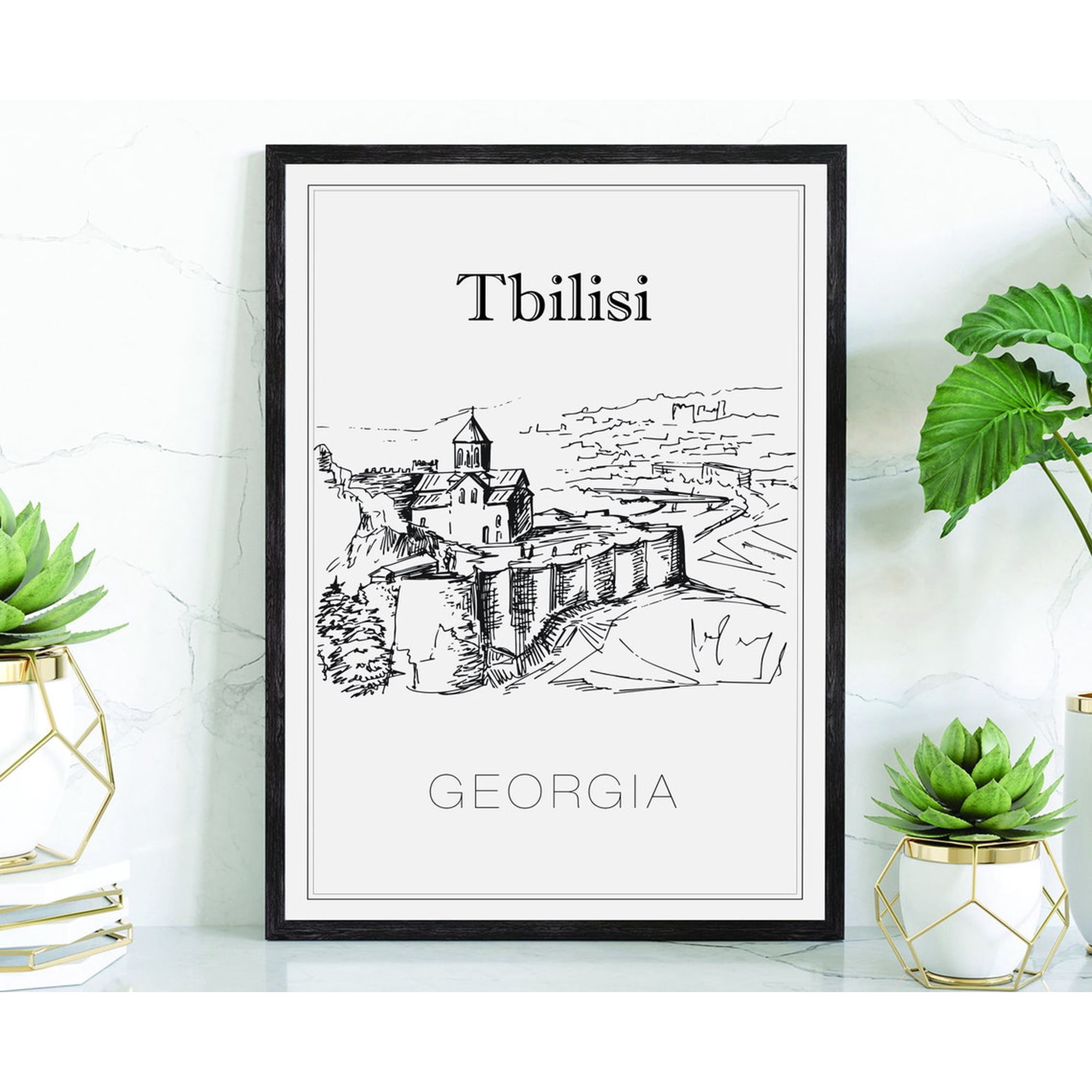 Tbilisi Georgia Travel Wall Art Print With Hand Drawn Cityscape Landmark Map