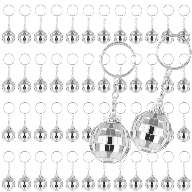 Llavero con forma de bola de discoteca con espejo Sasylvia, 3 cm, a granel, 50 unidades, plata