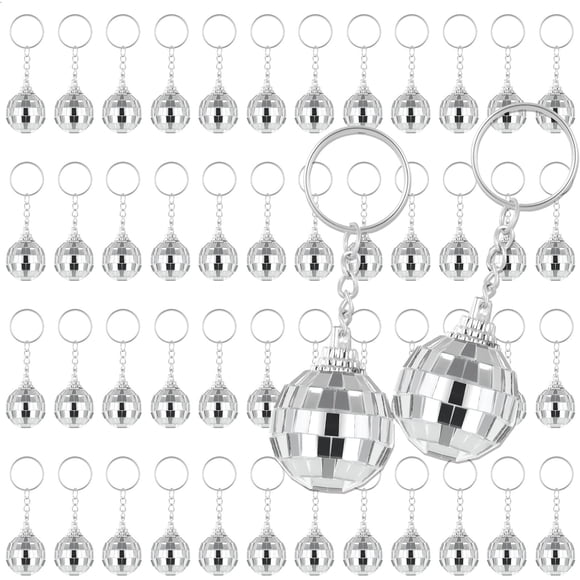 Llavero con forma de bola de discoteca con espejo Sasylvia, 3 cm, a granel, 50 unidades, plata