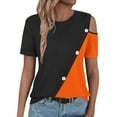 thumbnail image 6 of Royisotas Short Sleeve Plus Size Tops for Women Casual Summer Orange Shirts Cold Shoulder Color Block Button Crew Neck Womens T Shirts, 6 of 7