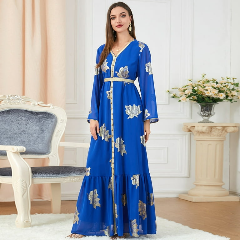 chinese dress ladies Turquoise Floral Modest Maxi Dress for Women