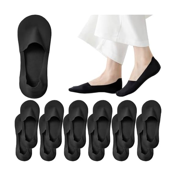 Eryueer 6 Pairs No Show Socks Women Men Cotton Socks Non Slip Low Cut Socks flat liner socks Black White