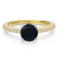 thumbnail image 3 of Gem Stone King 14K Two Tone Gold Black Onyx and Lab Grown Diamond Engagement Ring for Women | 1.44 Cttw | Round 7MM | Gemstone December Birthstone | Size 7, 3 of 6