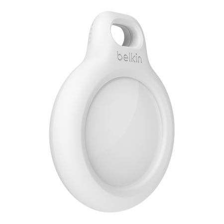 Belkin Apple AirTag Secure Holder with Key Ring - Durable Scratch Resistant Case With Open Face & Raised Edges - Protective AirTag Keychain Accessory For Keys, Pets, Luggage, Backpacks - White