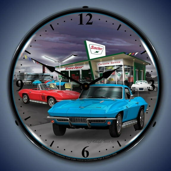 1966 Corvette & Sinclair Gas Station Lighted Clock