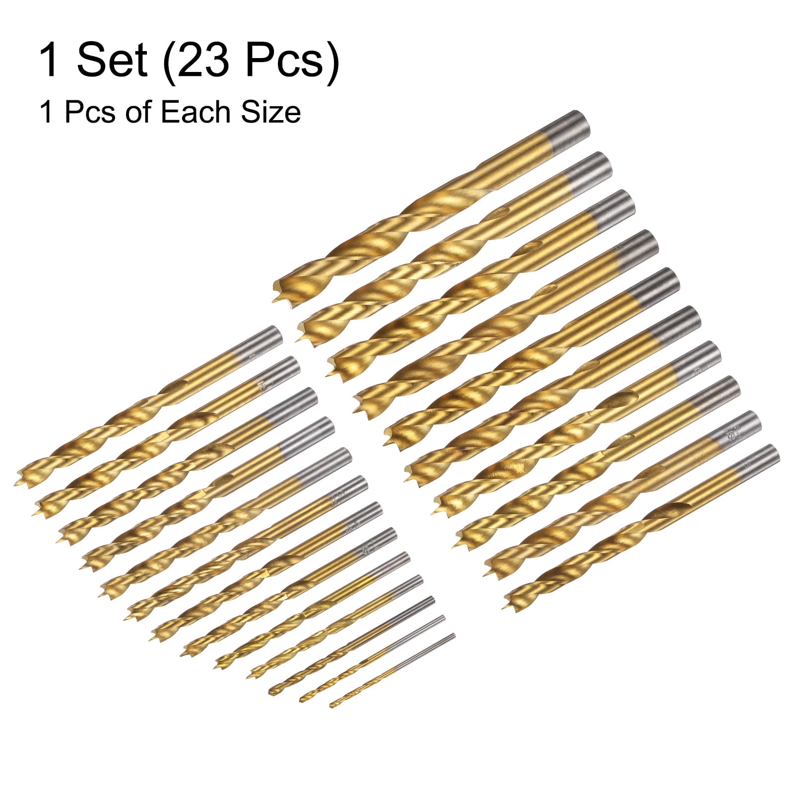 Uxcell Brad Point Drill Bit Set  1.5mm-12.5mm Dia HSS4241 Golden 23in1 Set