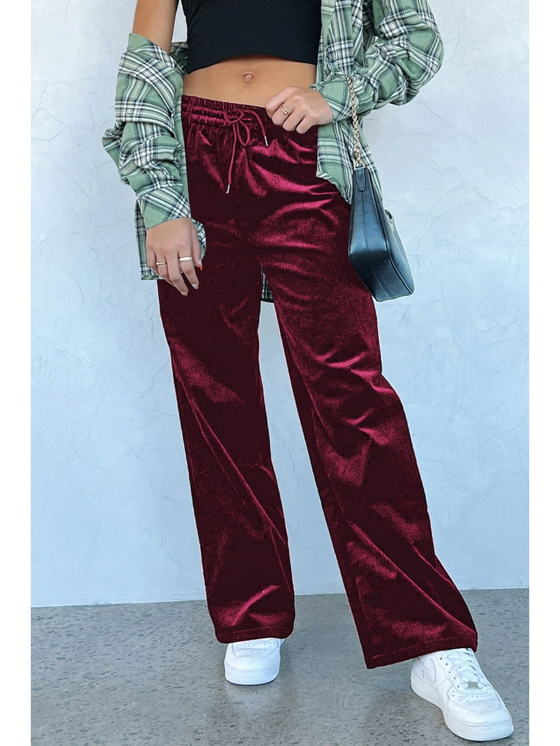 Versatile and Chic Women's Velvet Wide Leg Pants - Burgundy - Walmart.com
