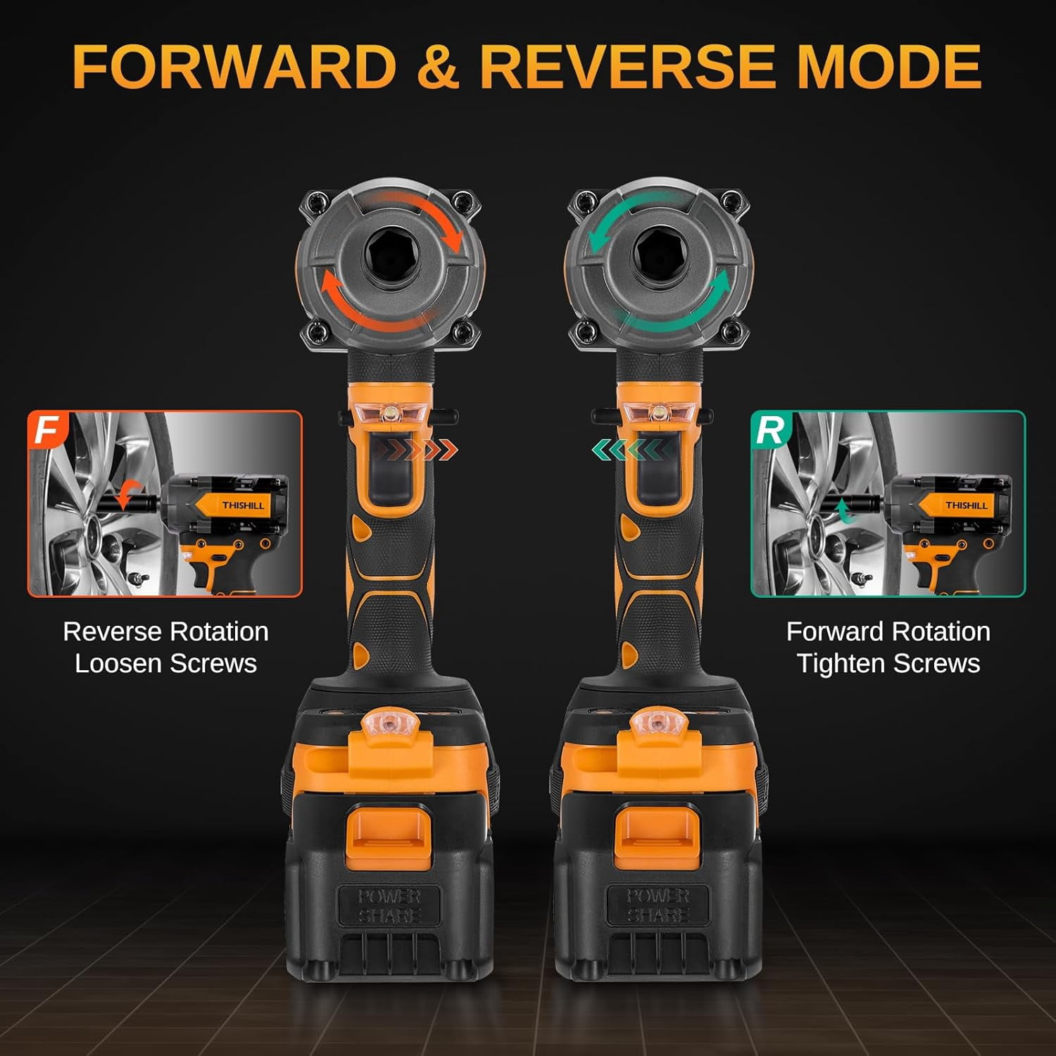 45PCS Cordless Impact Wrench,600Nm(443Ft-lbs),1/2 Inch Brushless lmpact Driver Set,w/Two 4.0Ah Battery,17 Sockets,High Torque Power Impact Gun for Car Home