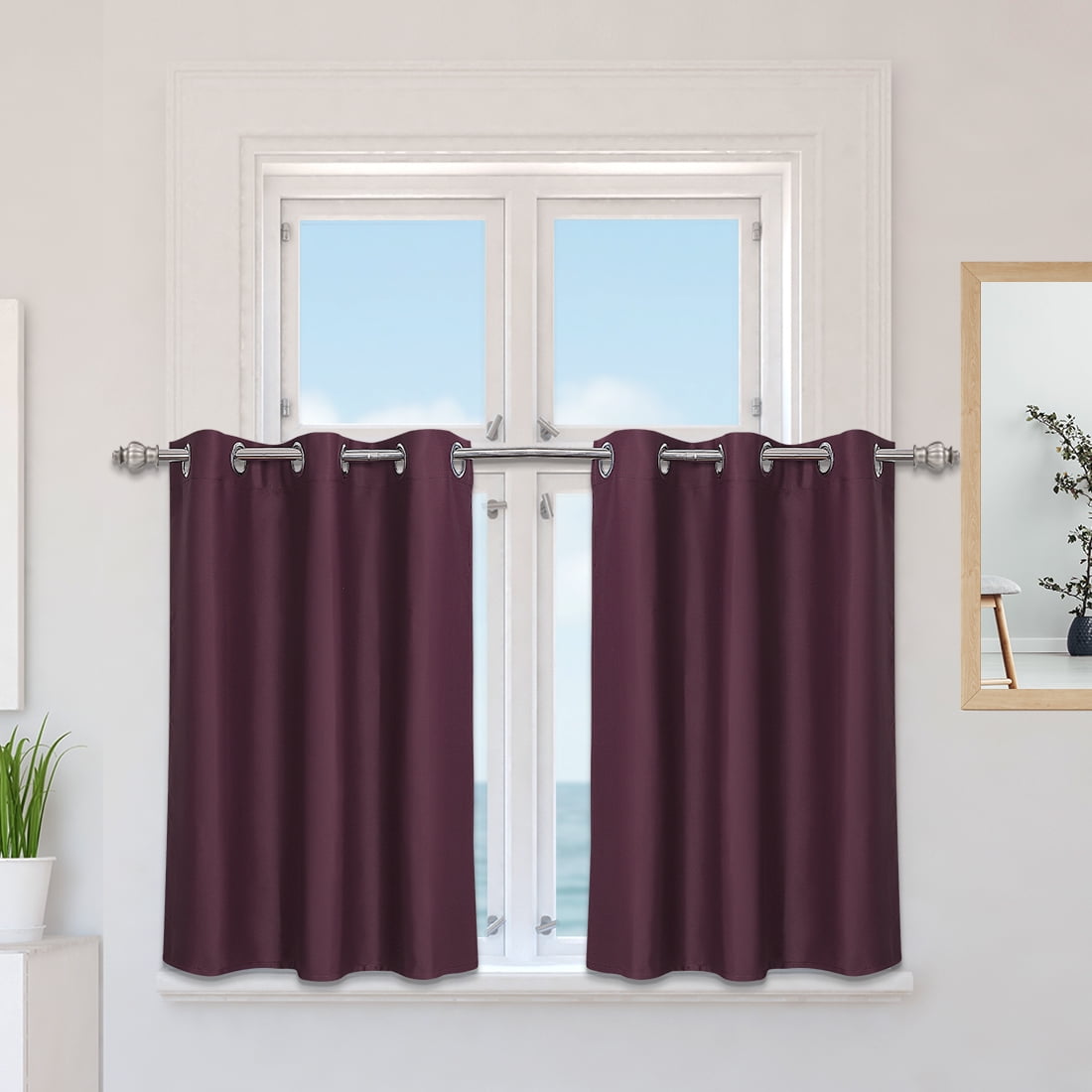 PiccoCasa Solid Blackout Cafe Kitchen Curtains Small Curtain Tier