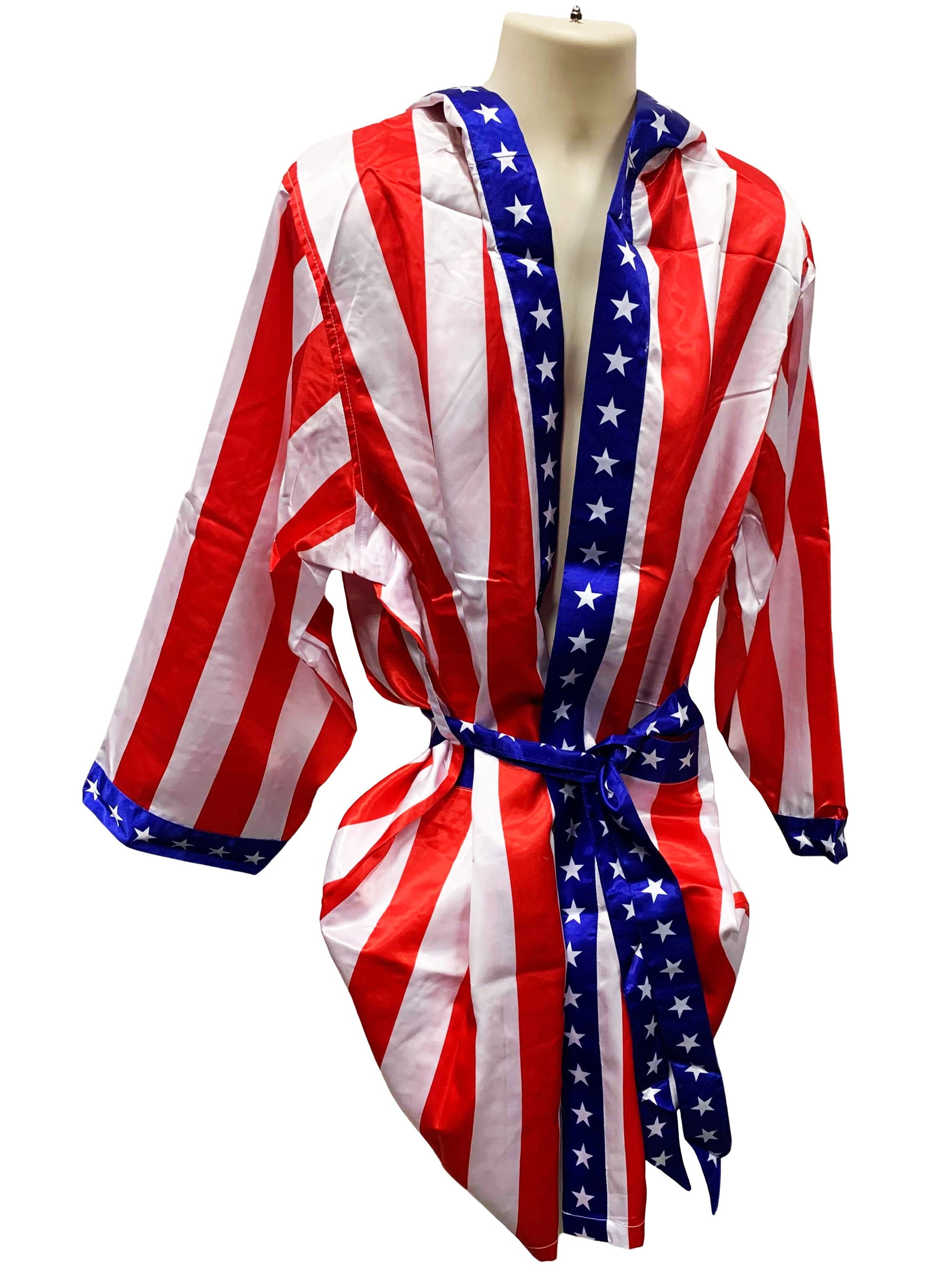 Rocky American Flag Robe USA Boxer Costume Hood Balboa Apollo Creed Movie IV