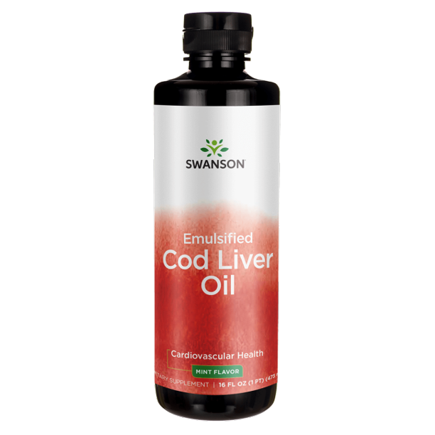 Swanson Emulsified Cod Liver Oil (Mint) 16 fl oz Liquid.